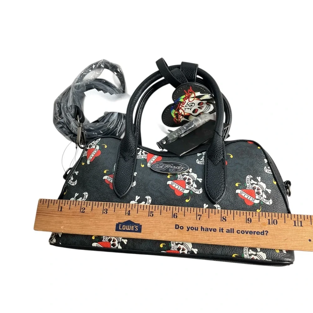 Ed Hardy Skull Heart Tattoo Print‎ Satchel Crossbody Bag Black